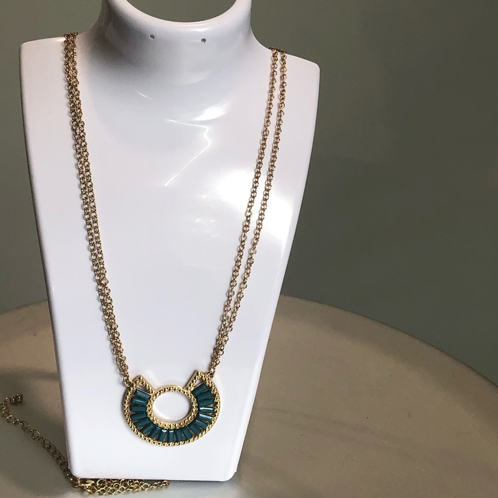 Necklace Boho Gold Tone and Faux Turquoise
